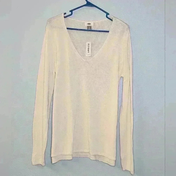 Old Navy San Francisco long sleeve ivory cotton polyester slit side sweater NWT - Picture 1 of 6